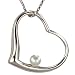 Pearl Accented Silver Heart Shaped Platinum Overlay CAREFREE Sterling Silver Pendant Necklace