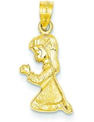 14K Yellow Gold Praying Girl Charm Religious Pendant
