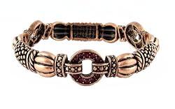 Bracelet - B138 - Copper & Crystal Circles - Stretch ~ Siam Red