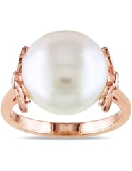 10k Pink Gold Freshwater Cultured Pearl Diamond Fashion Ring (0.05 cttw, G-H, I1 I2 Clarity)