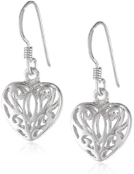 Sterling Silver Filigree Open Heart Drop Earrings