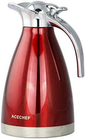 AceChef 50 Oz Stainless Steel Double Wall Vacuum Insulated Thermal Carafes With Press Button Coffee Flask Carafes,Tea Pot with lid,Carafe Insulated Pot Vacuum Jug 1.5 Liter(Red)