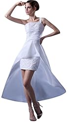 High-Low-Hem Short Chiffon One Shoulder Applique Beaded Crystal Wedding Dress 