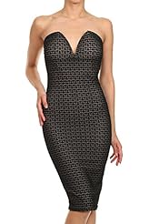 Sexy Strapless Sleeveless Plunging Neck Sweetheart Cutout Knit Bodycon Dress/Midi Dress 