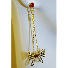 Saka's Gold Toned Dangling Bow Fish-Hook Earrings