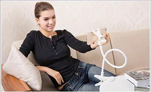 Virtuous Heart * 360 Degree Rotation Flexible Long Arms Mobile Phone Holder ，Universal Hands Free Mobile Phone Mount for Bed, Car, Desk, Chair Lazy Bracket Mobile Stand ， Support All Mobiles and Cameras， Applicable for Bedroom, Kitchen, Office, Bathroom ，Car, Chair Etc ,Gooseneck Clamp Holder Mobile Stand ,Cell Phone Holder (Metal Chassis White)