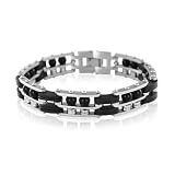 Men's Black Rubber and Stainless Steel Bracelet Band Width 14mm Length 8 inch