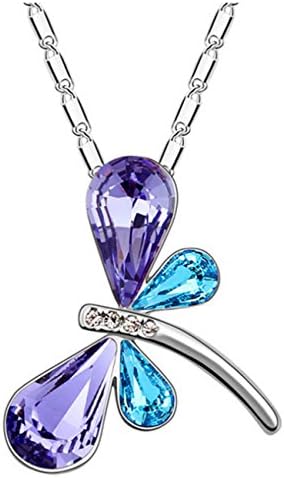 Swarovski Elements Crystal Pendant Purple Dragonfly Style with a Chain Necklace