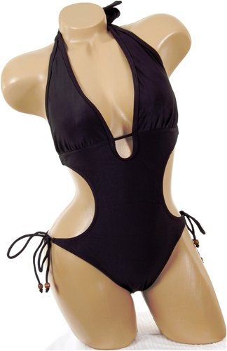 Sexy Trendy Swimwear 2008 Hottest Style Monokini 1 One Piece Solid Black Tie Side Swimsuit