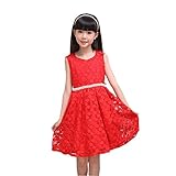 Ruideng 女の子のファッションドレスのレースのベストドレスプリンセスドレス子供服スカートワンピース (140cm, レッド)