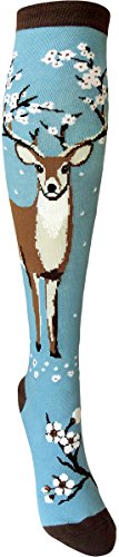 ModSock Womens Antler Blossoms Knee Socks 6-10 Slate Blue