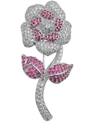 Cubic Zirconia and Sterling Silver Ruby Rose Pin