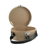 Paper Mache Round Box With Strap 6.5''x3''-Brown