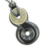 Infinity Magic Knot Lucky Coin and Spiritual Protection Amulet Black Onyx Gemstone Pendant Necklace