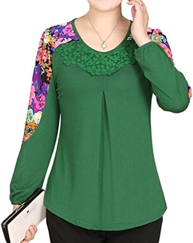 Women's Paragraph Splicing Printed T-Shirt Sweater GreenXL