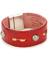 Streets Ahead 1" Red Vintage Leather with Silver-Tone Studs Cuff Bracelet
