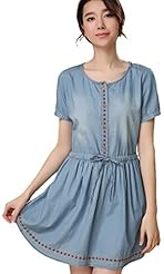 Short Sleeves Cotton/Denim Fitted  Shirt  Dress