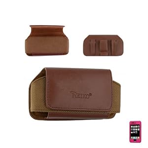 New Premium High Quality Leather Horizontal Large Size Pouch Protective Carrying Cell Phone Case with Belt Clip and Belt Loops for AT&T Apple iPhone 4 16GB 32GB / iPhone 3G 8GB 16GB / 3GS 16GB 32GB (It will fit the cell phone already with a Rubber / Silicon Cover and it will fit OtterBox Defender Case/ Impact Case with iPhone 4 or 3G / 3GS into this Leather case) - Brown