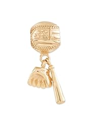 Sterling Silver Gold-plated s Baseball Theme Dangle Bead by Reflection Beads, Best Quality Free Gift Box Satisfaction Guaranteed