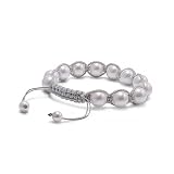 Plain Real 10mm White Mother of Pearl MOP Beads Adjustable Men Unisex Bracelet