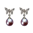 Sunlight Butterfly Pearl Drop Platinum Overlay CAREFREE Sterling Silver Earrings, Lavender