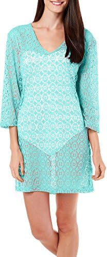 Pacific Beach Womens Crochet Tunic Cover-Up Small Mint green