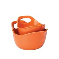 Rachael Ray Stoneware Serving and Mixing Bowl Set, 1-Quart and 2-Quart, Orange