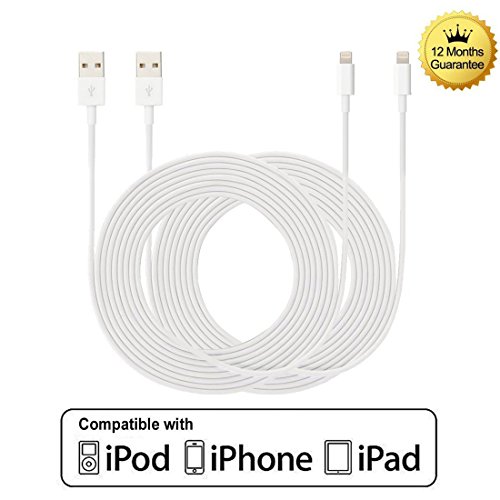 Certified Nocobot(TM) 2 Pack 10ft Extended Extra Long 8 Pin to USB Sync and Charging Cable Charger Power Cord for iPhone 6 6 Plus, iPhone 5 5s 5c, iPod Touch 5th, Nano 7th, and iPad 4 Air Air 2 Mini-with Authentication Chip Ensures Fast Charging and No Annoying Error Messages