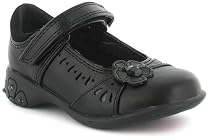 Girls Black Velcro School Shoes With Lights - Black Matt - UK 4-12