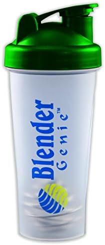 Blender Genie Shaker/Mixer/Blender Bottle with EXTRA FREE stainless steel mixing ball/whisk - BPA Free Mixer Bottle - 28 ounce - Dishwasher Safe - Food Friendly - Great for Protein shakes/Nutrition Drinks/Supplement Mixing - FREE RECIPES (Green)