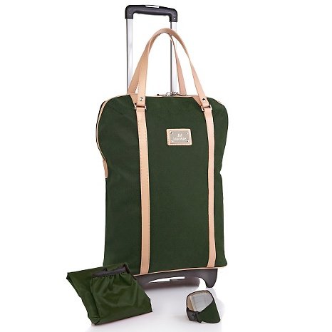 Joy Mangano Paris Trunk Show Faux Suede and Genuine Leather Wheeled Carryall - OLIVE GREEN