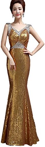TBY Women's Bride Slim Fitted Long Fishtail Dress Sequins Prom Gowns (6, gold)