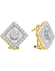 1.43 cttw 14k Yellow Gold Diamond Round and Baguette Flower Earrings (Real Diamonds: 1.43 cttw)