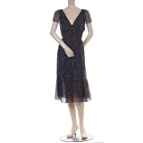 BCBG BLACK SILK LUREX PINSTRIPE V-NECK DRESS NEW XS at BCBG MAX AZRIA