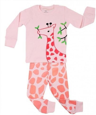 Elowel Girls "Giraffe" 2 Piece Pajama Set 100% Cotton - Infant, Toddler & Kids
