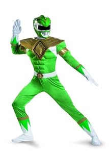 Disguise Sabans Mighty Morphin Power Rangers Green Ranger Classic Muscle Mens Adult Costume, Green/White, XX-Large/50-52
