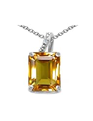 Tommaso Design (tm) Emerald Cut 10x8mm Genuine Citrine and Diamond Pendant