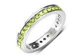1.00cttw Natural Round Peridot (AA+ Clarity,Yellow-Green-Color) Eternity Band in 14K White Gold.