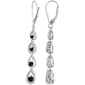 10k White Gold Graduated Pear Shapes Lever Back Dangle Earrings, w/ 0.20 Carat Brilliant Cut Diamonds & 0.50 Carat Brilliant Cut Blue Sapphire Stones, 1 7/8" (47mm) tall