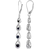10k White Gold Graduated Pear Shapes Lever Back Dangle Earrings, w/ 0.20 Carat Brilliant Cut Diamonds & 0.50 Carat Brilliant Cut Blue Sapphire Stones, 1 7/8