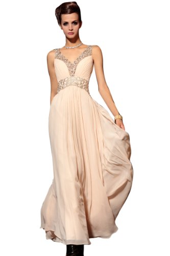 BPSFStudios Light Pink V-Neck Floor Length Formal Evening Dress - S - Light Pink