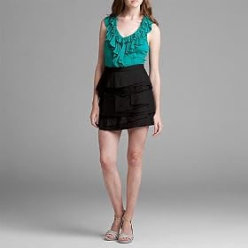BCBGMAXAZRIA Black Poplin Tiered Skirt