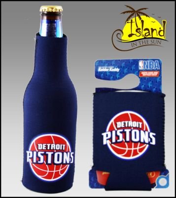 SET OF 2 DETROIT PISTONS CAN & BOTTLE KOOZIE COOLER