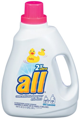 All 2x Ultra Concentrated Laundry Detergent, Baby, 64-Load Bottles (Pack of 4)