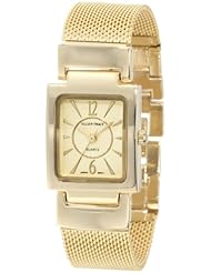 Ellen Tracy Womens ET5048GD Gold Mesh Square Face Champagne Dial Watch