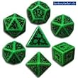 Q-Workshop Polyhedral 7-Die Set: Carved Elven Elvish Dice Set (Green and Black)