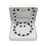 .925 Sterling Silver Freshwater Pearl White, Blue Lapis and Sterling Silver Beads Necklace and Stud Earrings Set QSET-10280-AM