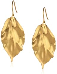 18kt Gold over Sterling Silver Satin Finish Leaf Hanging Earrings