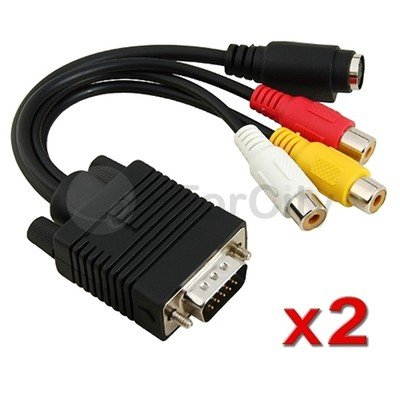2x Pc Computer VGA to Tv S-video RCA Av 3 Adapter Cable