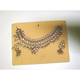 Nc30, Rich Quartz and Other Semiprecious Stone on Antique Gold Necklace with Matching Earrings for...